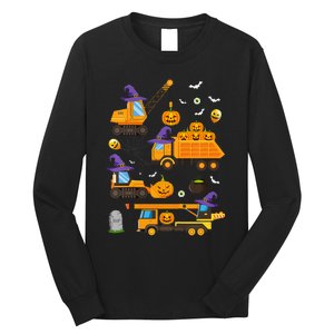 Construction Vehicle Halloween Crane Truck Pumpkin Witch Long Sleeve Shirt