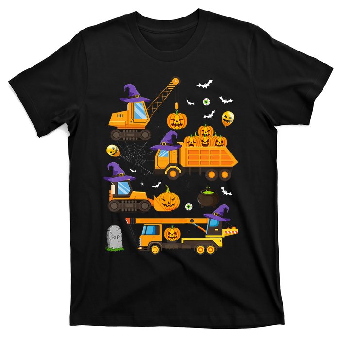 Construction Vehicle Halloween Crane Truck Pumpkin Witch T-Shirt