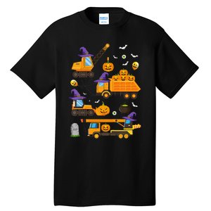 Construction Vehicle Halloween Crane Truck Pumpkin Witch Tall T-Shirt