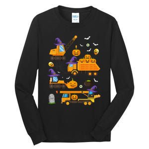 Construction Vehicle Halloween Crane Truck Pumpkin Witch Tall Long Sleeve T-Shirt