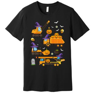 Construction Vehicle Halloween Crane Truck Pumpkin Witch Premium T-Shirt