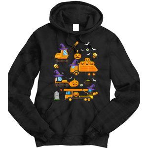 Construction Vehicle Halloween Crane Truck Pumpkin Witch Tie Dye Hoodie