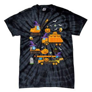 Construction Vehicle Halloween Crane Truck Pumpkin Witch Tie-Dye T-Shirt