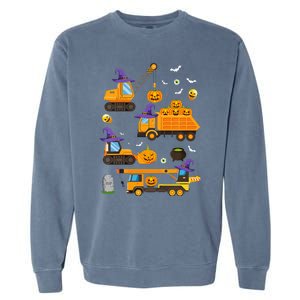 Construction Vehicle Halloween Crane Truck Pumpkin Witch Garment-Dyed Sweatshirt