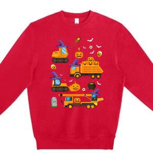 Construction Vehicle Halloween Crane Truck Pumpkin Witch Premium Crewneck Sweatshirt