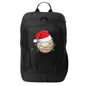 Christmas Volleyball In Santa Hat Wrapped In Holiday Lights City Backpack