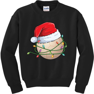 Christmas Volleyball In Santa Hat Wrapped In Holiday Lights Kids Sweatshirt