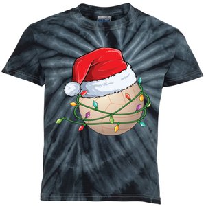 Christmas Volleyball In Santa Hat Wrapped In Holiday Lights Kids Tie-Dye T-Shirt