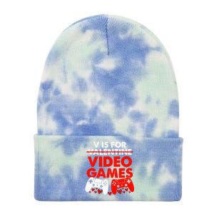 Cute V Is For Video Games Heart Funny Valentines Day Gamer Tie Dye 12in Knit Beanie