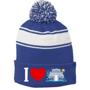 Cruising Vacation I Love Cruise Funny Gift Stripe Pom Pom Beanie