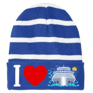 Cruising Vacation I Love Cruise Funny Gift Striped Beanie with Solid Band