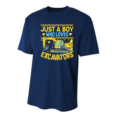 Construction Vehicle Just A Boy Who Loves Excavators Youth Performance Sprint T-Shirt