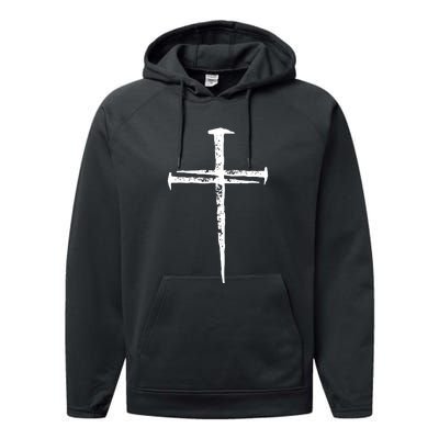 Christian Vintage Jesus Cross Three Nails Performance Fleece Hoodie