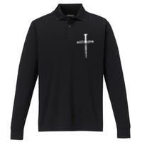 Christian Vintage Jesus Cross Three Nails Performance Long Sleeve Polo