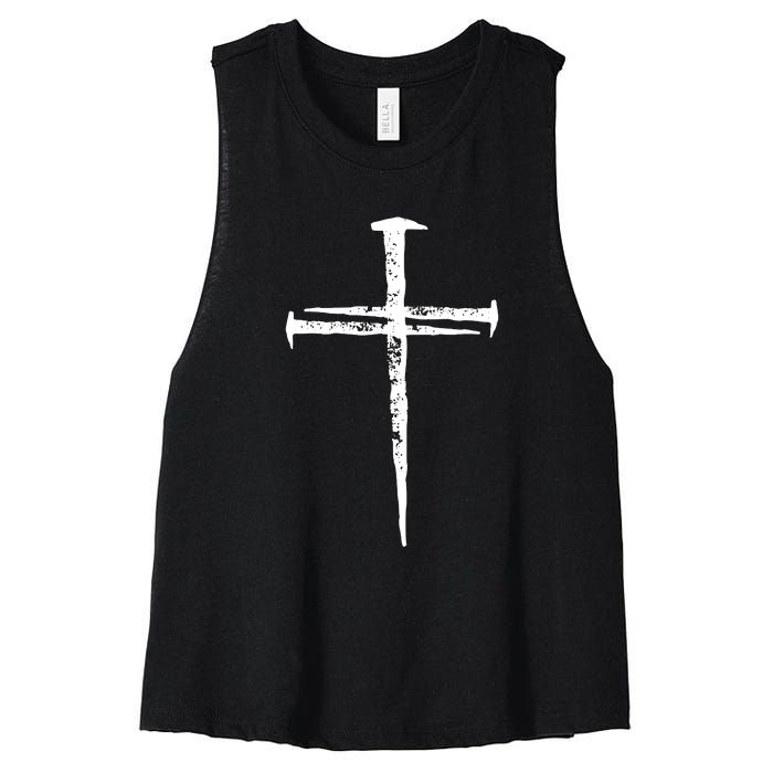 Christian Vintage Jesus Cross Three Nails Women's Racerback Cropped Tank