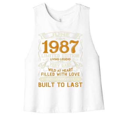 Classic Vintage June 1987 Limited Edition 36th Birthday Women's Racerback Cropped Tank