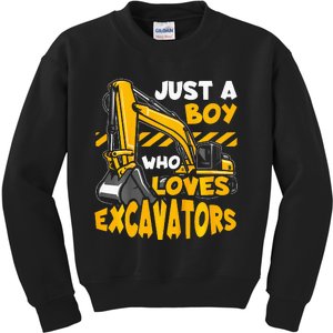 Construction Vehicle Just A Boy Who Loves Excavators Kids Sweatshirt