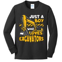 Construction Vehicle Just A Boy Who Loves Excavators Kids Long Sleeve Shirt