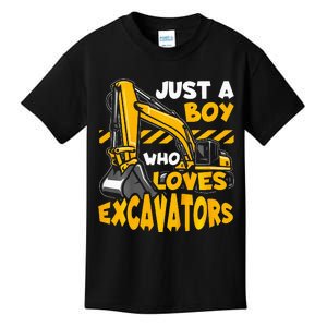 Construction Vehicle Just A Boy Who Loves Excavators Kids T-Shirt