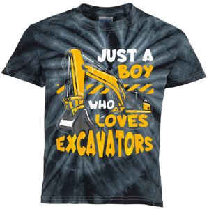 Construction Vehicle Just A Boy Who Loves Excavators Kids Tie-Dye T-Shirt