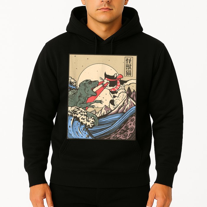 Catzilla Vs Kaiju Vintage Funny Cute Cat Art Japanese Sunset Hoodie