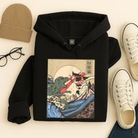 Catzilla Vs Kaiju Vintage Funny Cute Cat Art Japanese Sunset Hoodie