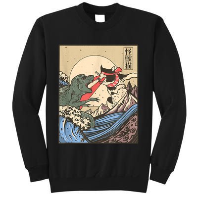 Catzilla Vs Kaiju Vintage Funny Cute Cat Art Japanese Sunset Sweatshirt