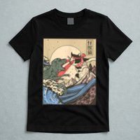 Catzilla Vs Kaiju Vintage Funny Cute Cat Art Japanese Sunset T-Shirt