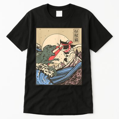 Catzilla Vs Kaiju Vintage Funny Cute Cat Art Japanese Sunset Tall T-Shirt