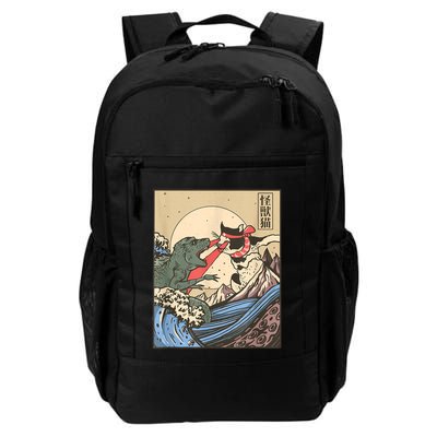 Catzilla Vs Kaiju Vintage Funny Cute Cat Art Japanese Sunset Backpack