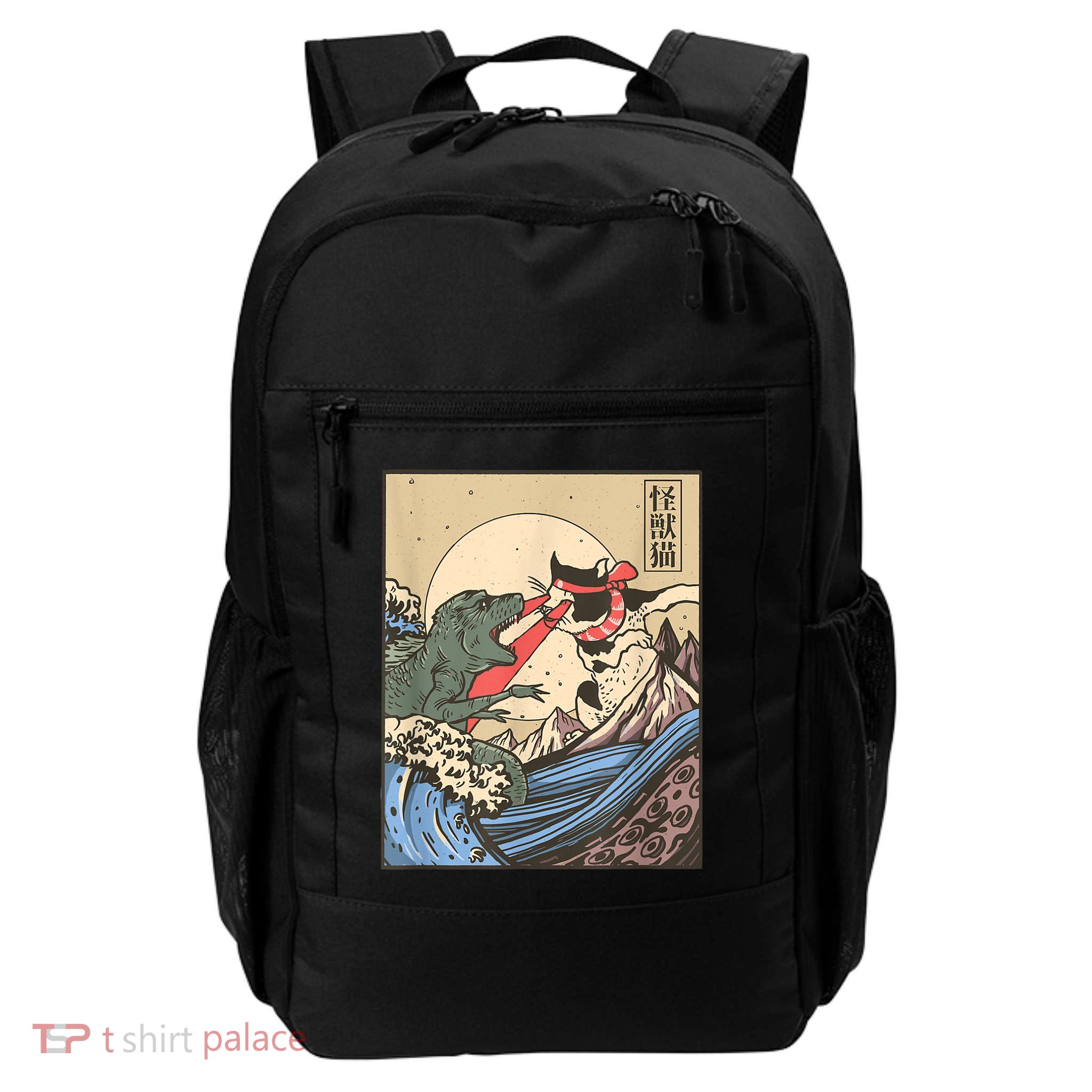 Catzilla Vs Kaiju Vintage Funny Cute Cat Art Japanese Sunset Backpack