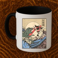Catzilla Vs Kaiju Vintage Funny Cute Cat Art Japanese Sunset Mug