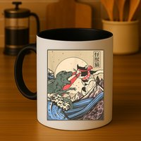 Catzilla Vs Kaiju Vintage Funny Cute Cat Art Japanese Sunset Mug