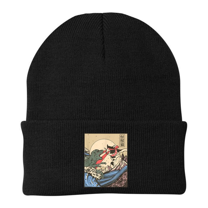 Catzilla Vs Kaiju Vintage Funny Cute Cat Art Japanese Sunset Beanie