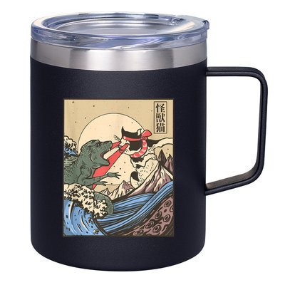 Catzilla Vs Kaiju Vintage Funny Cute Cat Art Japanese Sunset 12oz Stainless Steel Coffee Mug