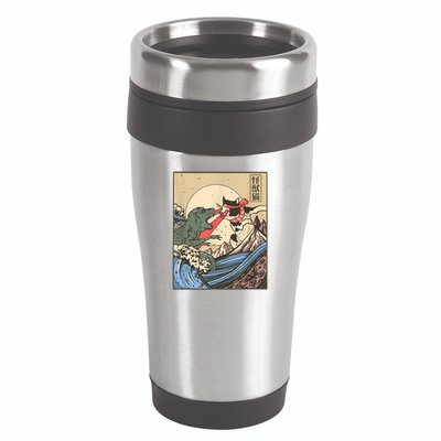 Catzilla Vs Kaiju Vintage Funny Cute Cat Art Japanese Sunset 16oz Travel Tumbler