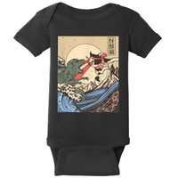 Catzilla Vs Kaiju Vintage Funny Cute Cat Art Japanese Sunset Baby Bodysuit