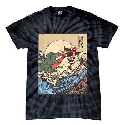 Catzilla Vs Kaiju Vintage Funny Cute Cat Art Japanese Sunset Tie-Dye T-Shirt