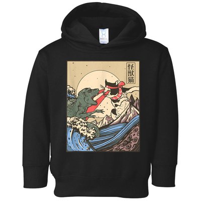 Catzilla Vs Kaiju Vintage Funny Cute Cat Art Japanese Sunset Toddler Hoodie