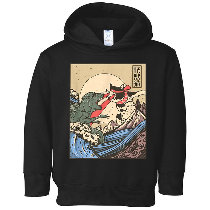 Catzilla Vs Kaiju Vintage Funny Cute Cat Art Japanese Sunset Toddler Hoodie
