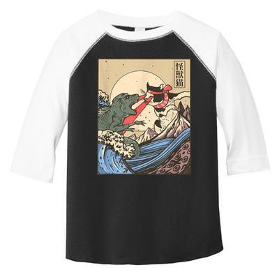 Catzilla Vs Kaiju Vintage Funny Cute Cat Art Japanese Sunset Toddler Fine Jersey T-Shirt