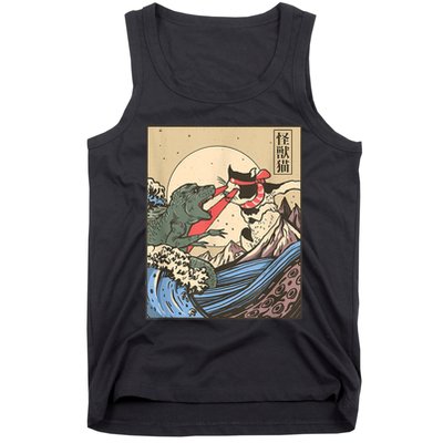 Catzilla Vs Kaiju Vintage Funny Cute Cat Art Japanese Sunset Tank Top
