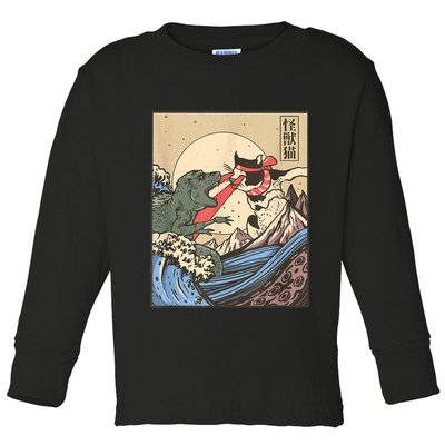 Catzilla Vs Kaiju Vintage Funny Cute Cat Art Japanese Sunset Toddler Long Sleeve Shirt