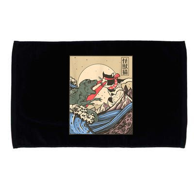 Catzilla Vs Kaiju Vintage Funny Cute Cat Art Japanese Sunset Microfiber Hand Towel