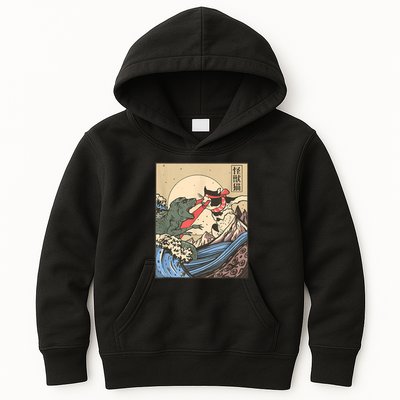 Catzilla Vs Kaiju Vintage Funny Cute Cat Art Japanese Sunset Kids Hoodie
