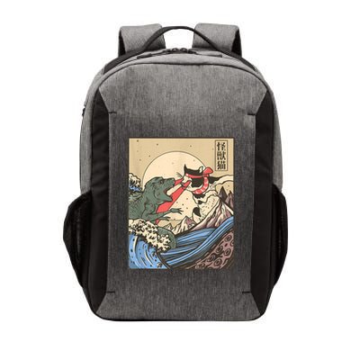 Catzilla Vs Kaiju Vintage Funny Cute Cat Art Japanese Sunset Vector Backpack