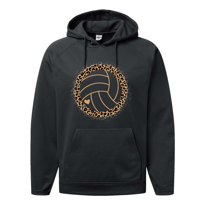 Cute Volleyball Leopard Print Volleyball Lover Performance Fleece Hoodie