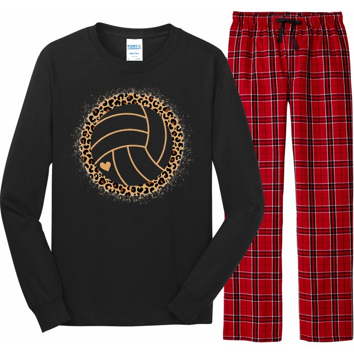 Cute Volleyball Leopard Print Volleyball Lover Long Sleeve Pajama Set