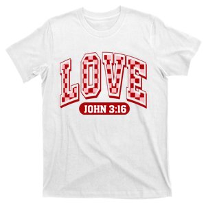 Christian Valentines Loved John 3 16 Checkered T-Shirt