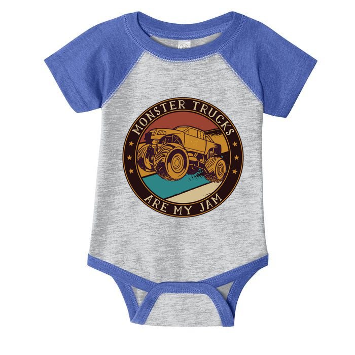 Cool Vintage Monster Trucks Are My Jam Retro Funny Gift Infant Baby Jersey Bodysuit